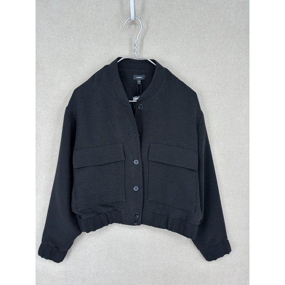 Express Jacket Womens M Black Cropped Bomber Patch Pockets New - Picture 2 of 9